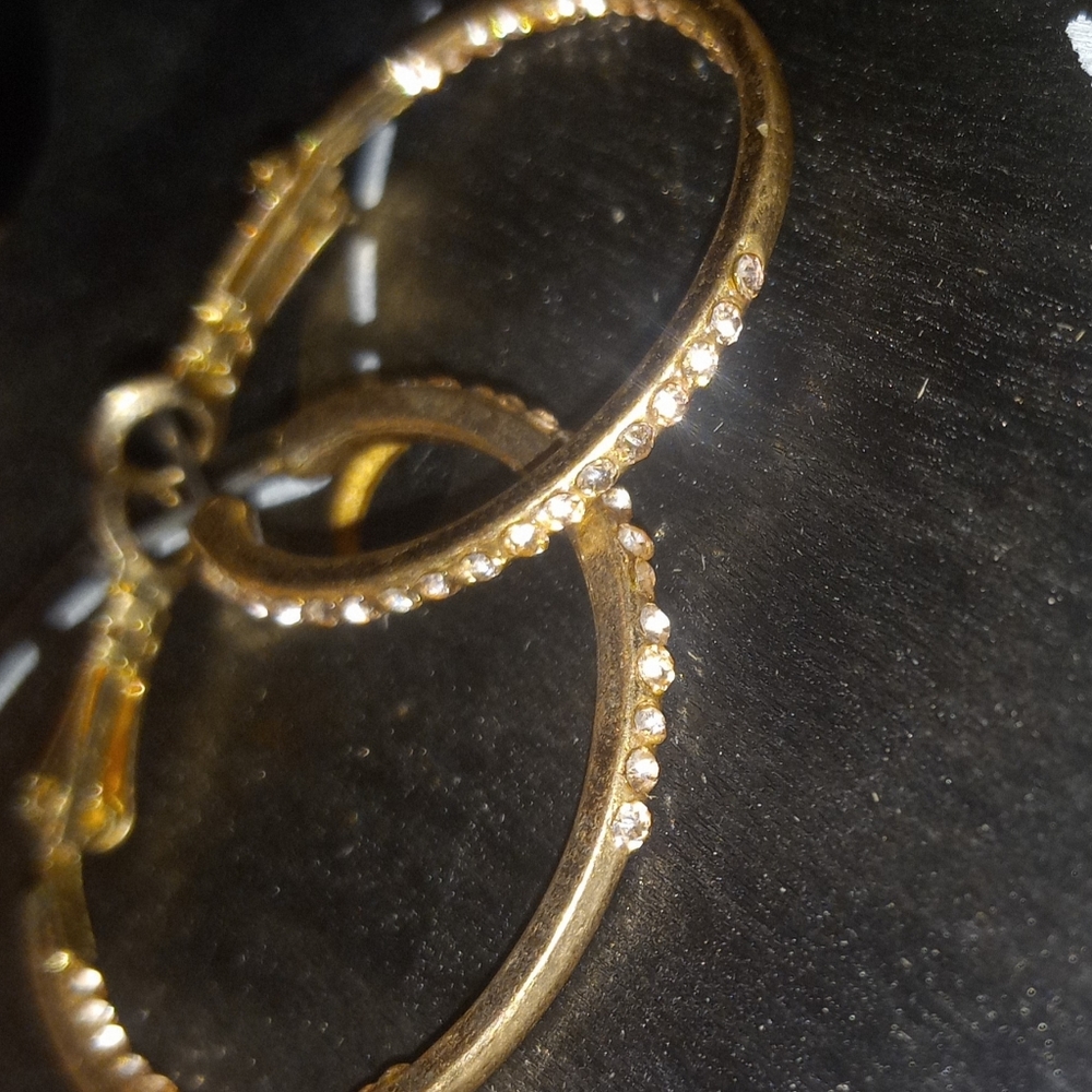 Vintage 1" Gold Hoops with CZ Accents - Picture 4 of 10